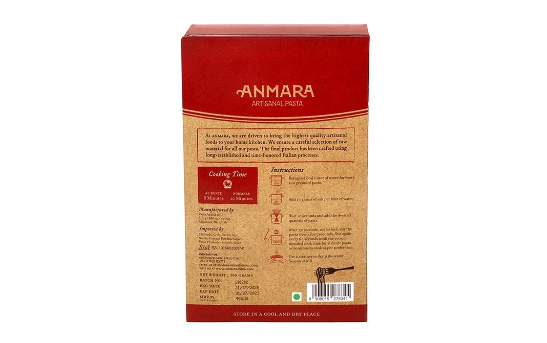 Anmara Artisanal Pasta Organic Torchietti Hard Durum Wheat Pasta   Box  500 grams